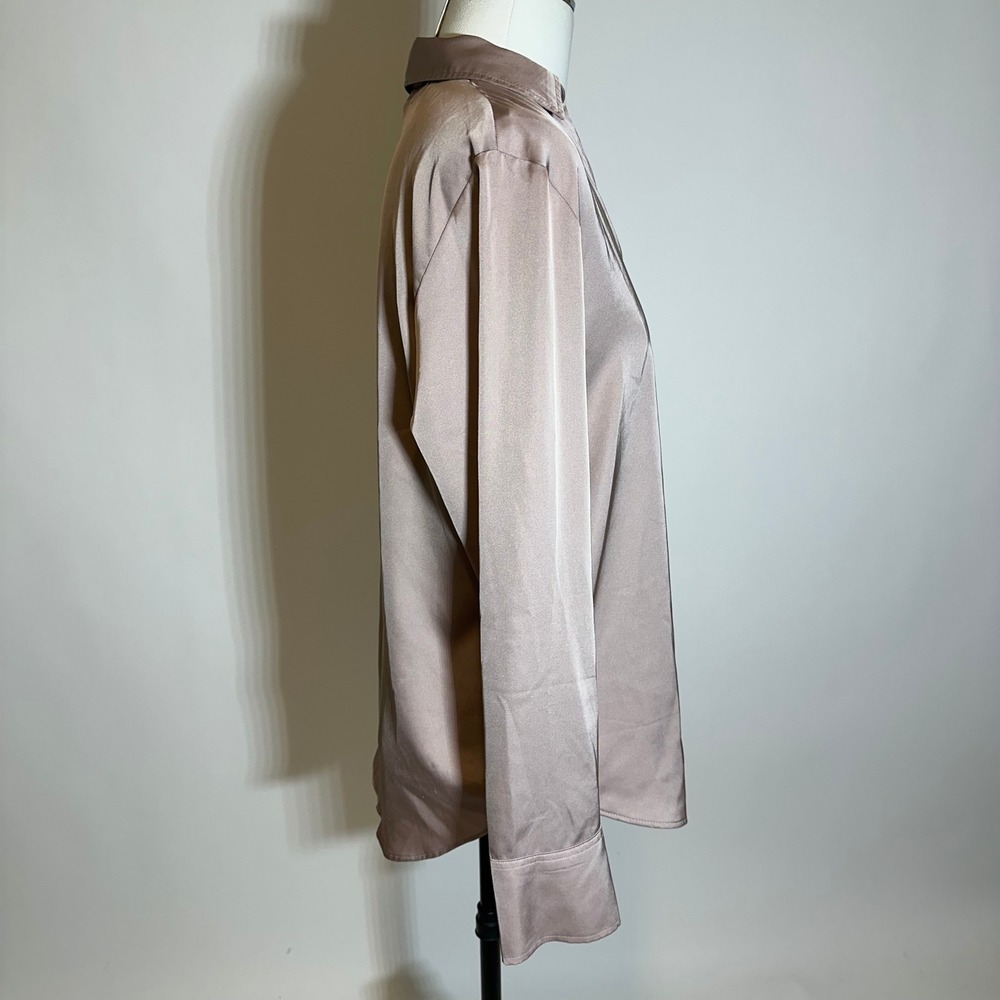 H&M Satin Silky Feel Button Down Shirt Blouse Womens Size Small S Brown Luxury - Picture 2 of 12